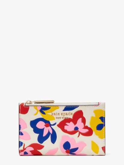 Kate Spade | Cream Multi Spencer Summer Flower Embossed Small Slim Bifold Wallet - Click Image to Close