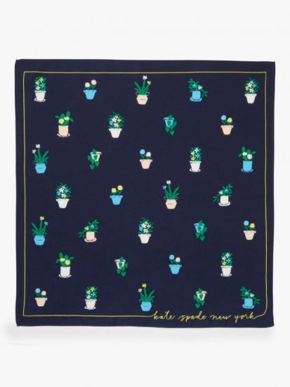 Kate Spade | 431 Squid Ink (April) House Plants Cotton-Silk Bandana - Click Image to Close
