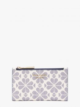 Kate Spade | Slate Blue Multi Spade Flower Coated Canvas Small Slim Bifold Wallet