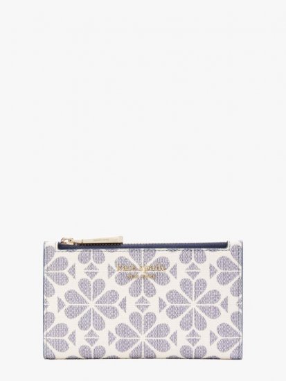 Kate Spade | Slate Blue Multi Spade Flower Coated Canvas Small Slim Bifold Wallet - Click Image to Close