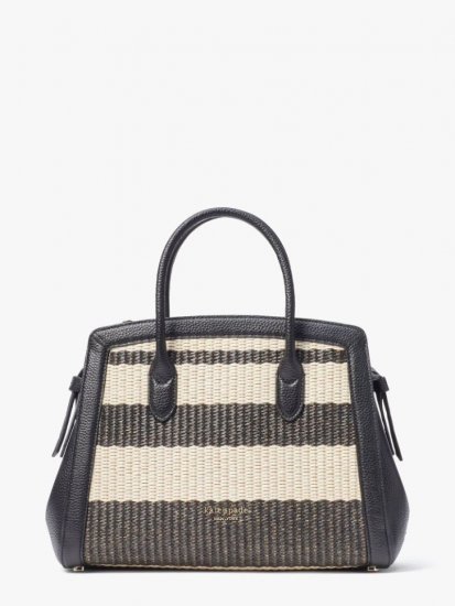 Kate Spade | Black Multi. Knott Striped Straw Medium Satchel - Click Image to Close