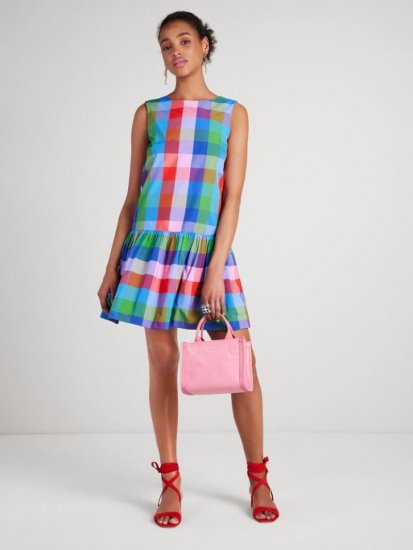 Kate Spade | Blue Multi_ Madras Taffeta Shift Dress - Click Image to Close