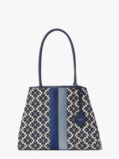 Kate Spade | Blue Multi Spade Flower Jacquard Everything Stripe Large Tote - Click Image to Close