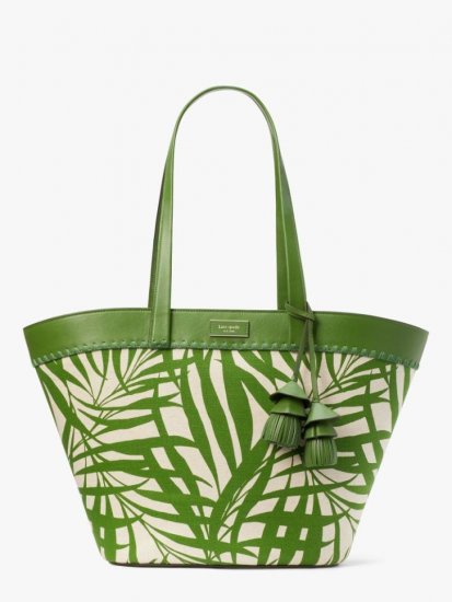 Kate Spade | Bitter Greens Multi The Pier Palm Fronds Canvas Medium Tote - Click Image to Close