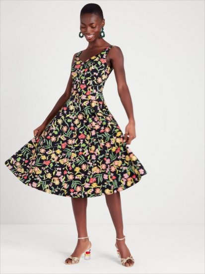 Kate Spade | Black Multi. Rooftop Garden Floral Grace Dress - Click Image to Close