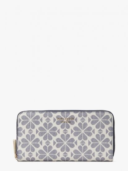 Kate Spade | Slate Blue Multi Spade Flower Coated Canvas Zip-Around Continental Wallet - Click Image to Close
