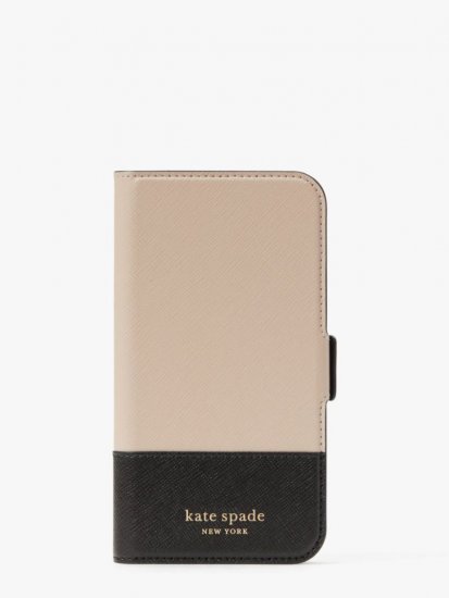 Kate Spade | Warm Beige/Black Spencer Iphone 13 Magnetic Wrap Folio Case - Click Image to Close