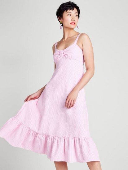 Kate Spade | Pink Flash Seersucker Stripe Bow Dress - Click Image to Close