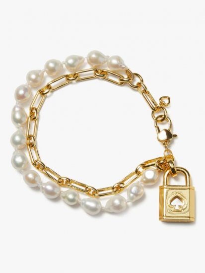 Kate Spade | Cream Multi Lock And Spade Pearl Bracelet - Click Image to Close