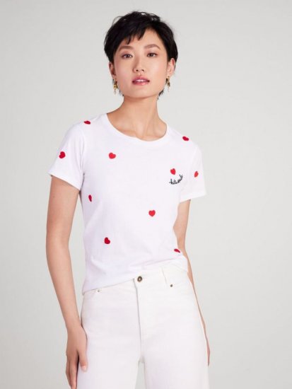 Kate Spade | Fresh White Embroidered Hearts Tee - Click Image to Close