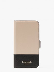 Kate Spade | Warm Beige/Black Spencer Iphone 13 Magnetic Wrap Folio Case