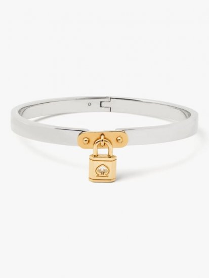 Kate Spade | Silver Gold Lock And Spade Charm Bangle - Click Image to Close