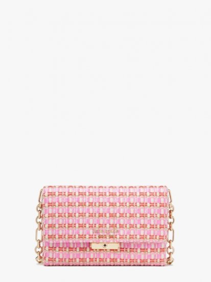 Kate Spade | Pink Multi. Carlyle Raffia Tweed Chain Wallet - Click Image to Close