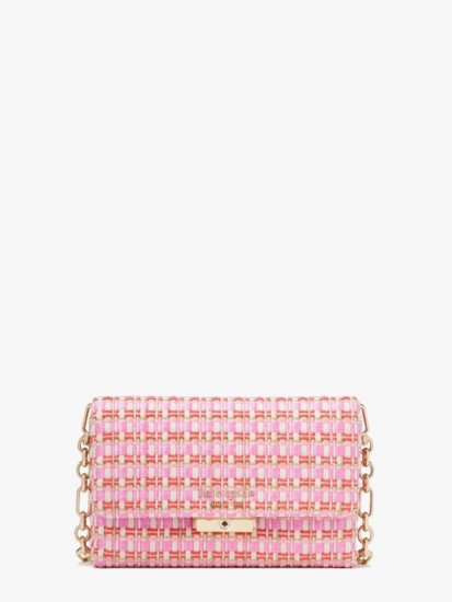 Kate Spade | Pink Multi. Carlyle Raffia Tweed Chain Wallet - Click Image to Close