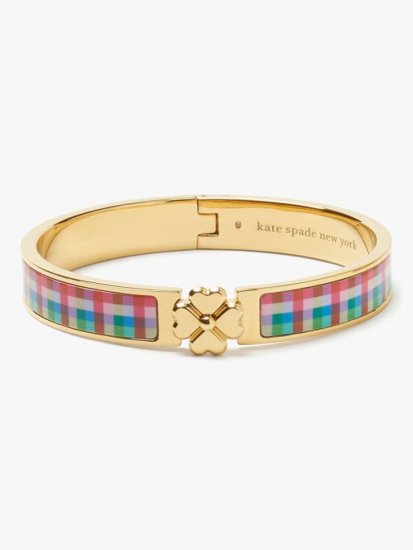 Kate Spade | Blue Madras Plaid Heritage Spade Flower Hinged Bangle - Click Image to Close