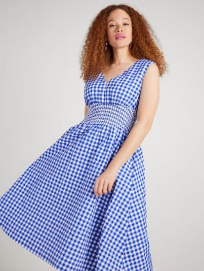 Kate Spade | Blueberry Gingham Smocked-Waist Dress - Click Image to Close