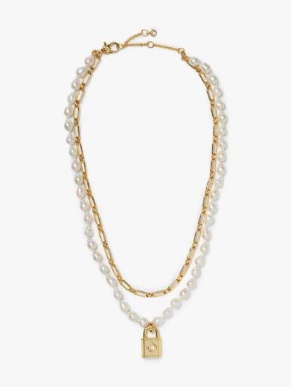 Kate Spade | Cream Multi Lock And Spade Pearl Statement Necklace - Click Image to Close