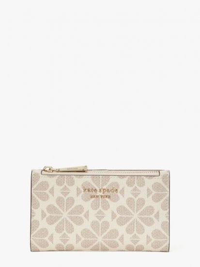 Kate Spade | Parchment Multi Spade Flower Coated Canvas Small Slim Bifold Wallet - Click Image to Close