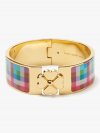 Kate Spade | Blue Madras Plaid Heritage Spade Flower Wide Hinged Bangle