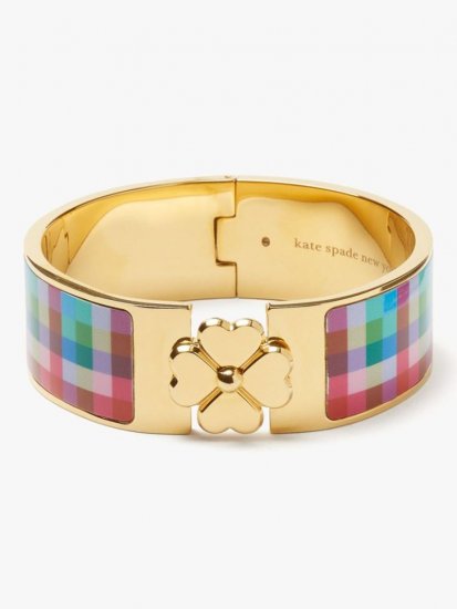 Kate Spade | Blue Madras Plaid Heritage Spade Flower Wide Hinged Bangle - Click Image to Close