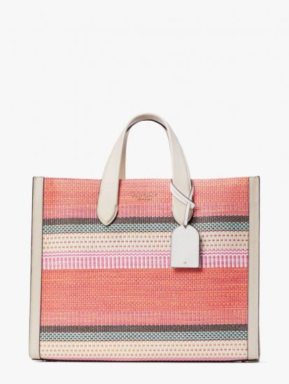 Kate Spade | Pink Multi Manhattan Striped Large Tote - Click Image to Close