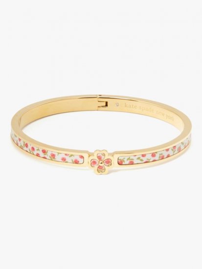 Kate Spade | Cream Ditsy Rose Heritage Spade Flower Metal Thin Hinged Bangle - Click Image to Close