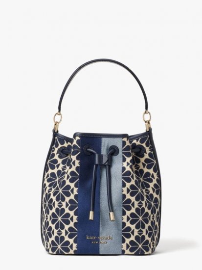 Kate Spade | Blue Multi Spade Flower Jacquard Stripe Medium Bucket Bag - Click Image to Close