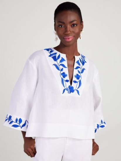 Kate Spade | Fresh White Embroidered Zigzag Floral Tunic Top - Click Image to Close