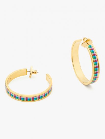 Kate Spade | Blue Madras Plaid Heritage Spade Flower Hoops - Click Image to Close