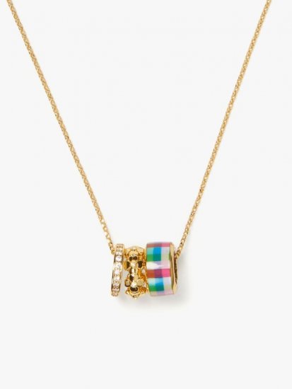 Kate Spade | Blue Madras Plaid Heritage Spade Flower Stacked Mini Pendant - Click Image to Close