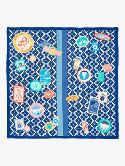 Kate Spade | 992 Multi (Febraury) Travel Stickers Silk Square Scarf - Click Image to Close