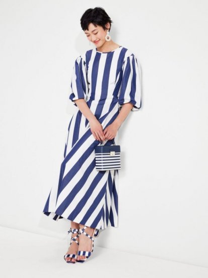 Kate Spade | Blazer Blue Awning Stripe Tie-Back Maxi Dress - Click Image to Close