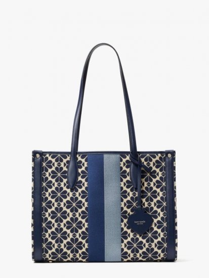 Kate Spade | Blue Multi Spade Flower Jacquard Stripe Market Medium Tote - Click Image to Close