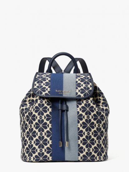 Kate Spade | Blue Multi Spade Flower Jacquard Stripe Sinch Medium Flap Backpack - Click Image to Close