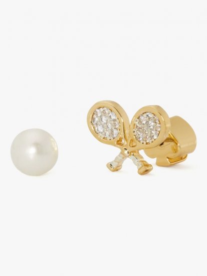 Kate Spade | Cream Multi Queen Of The Court Tennis Asymmetrical Studs - Click Image to Close