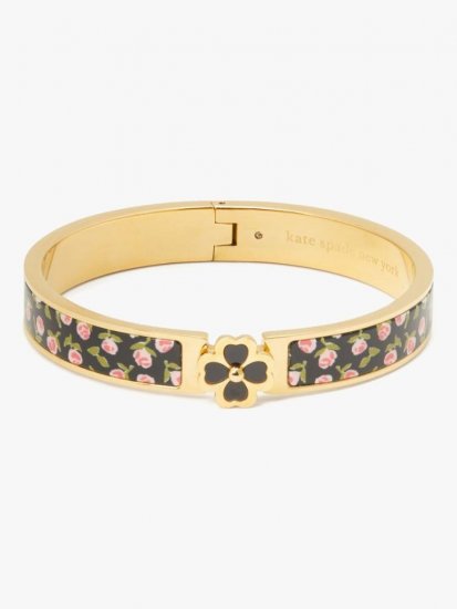 Kate Spade | Black Ditsy Rose Heritage Spade Flower Hinged Bangle - Click Image to Close