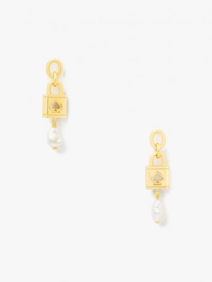 Kate Spade | Cream Multi Lock And Spade Pearl Drop Earrings - Click Image to Close