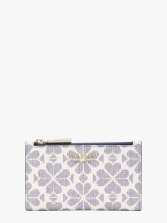 Kate Spade | Slate Blue Multi Spade Flower Coated Canvas Small Slim Bifold Wallet