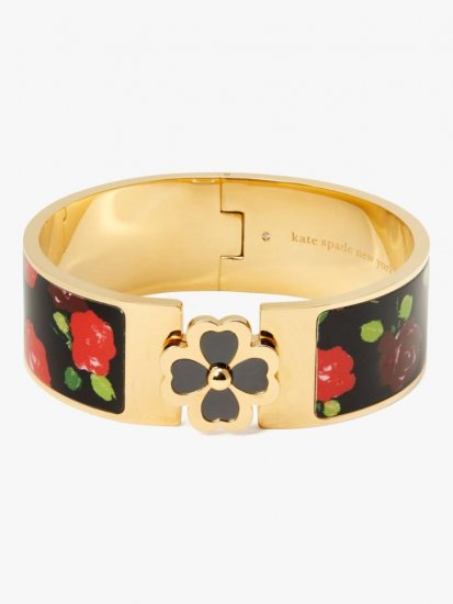 Kate Spade | Black Just Rosy Heritage Spade Flower Wide Hinged Bangle - Click Image to Close