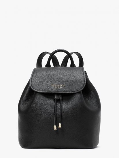 Kate Spade | Black Sinch Pebbled Leather Medium Flap Backpack - Click Image to Close