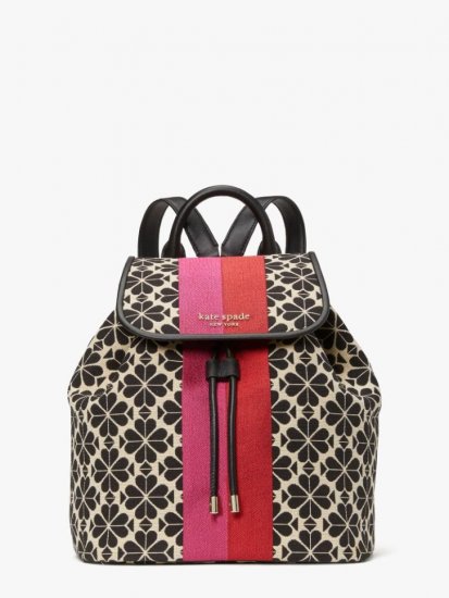 Kate Spade | Cream Multi Spade Flower Jacquard Stripe Sinch Medium Flap Backpack - Click Image to Close