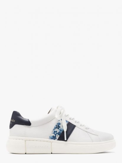 Kate Spade | Opt Wht/Blazer Blue Keswick Spade Flower Jacquard Sneakers - Click Image to Close