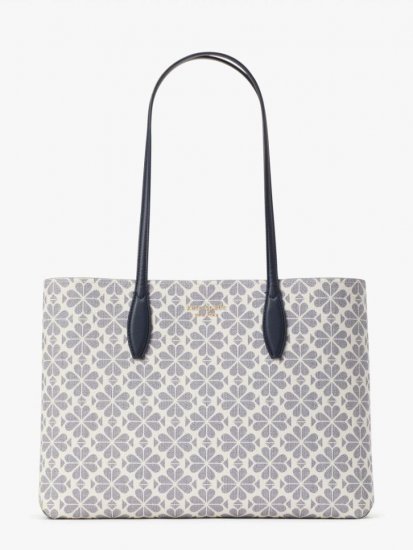 Kate Spade | Slate Blue Multi Spade Flower Coated Canvas All Day Large Tote - Click Image to Close