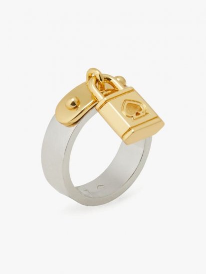 Kate Spade | Silver Gold Lock And Spade Ring - Click Image to Close