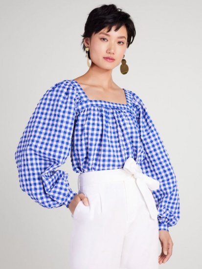 Kate Spade | Blueberry Gingham Square-Neck Top - Click Image to Close