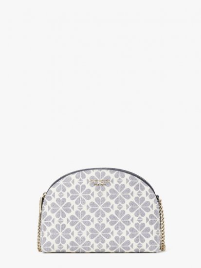 Kate Spade | Slate Blue Multi Spade Flower Coated Canvas Double-Zip Dome Crossbody - Click Image to Close